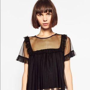 Black Frilled Tulle Top